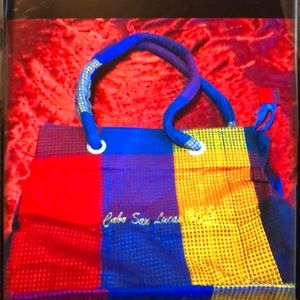MOVING SALE NO HAGGLING WOMEN CABO SAN LUCAS BLUE YELLOW RED SQUARE TOTE BAG.